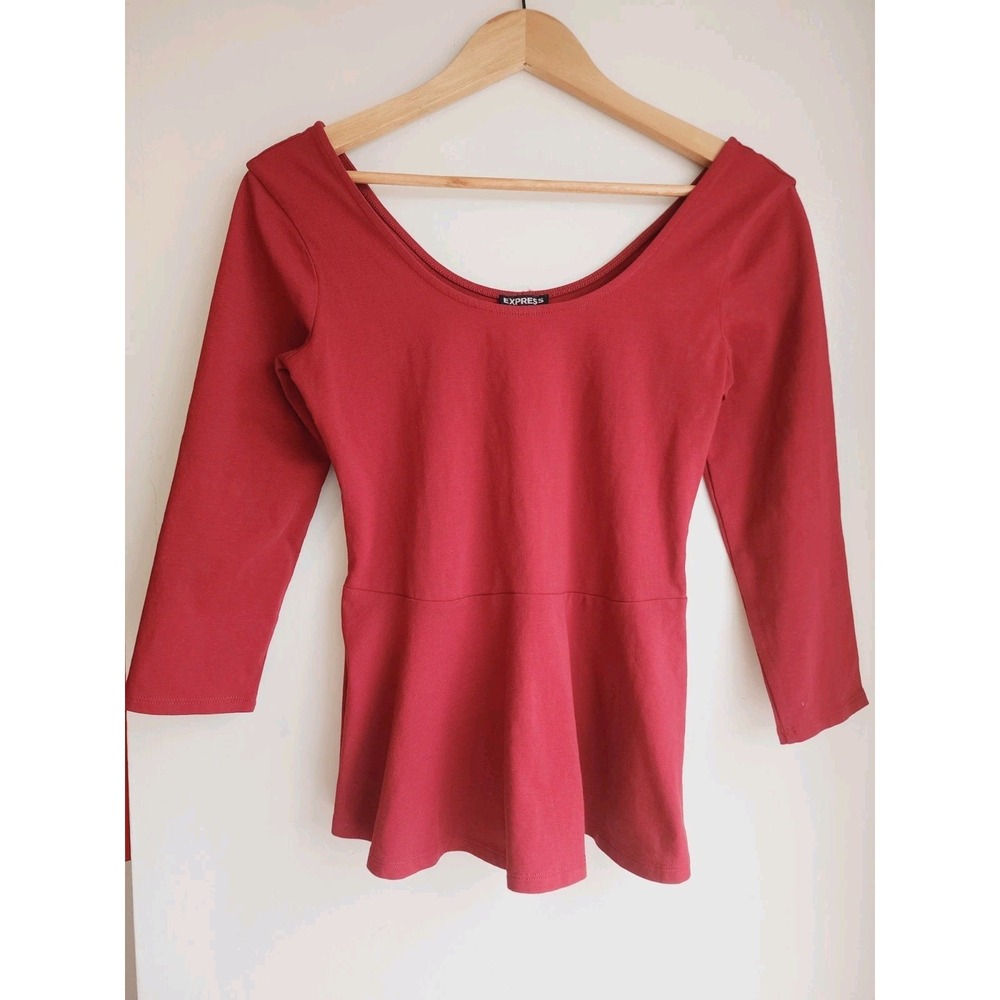 Express Womens Top Blouse 3/4 Sleeve Red Size M